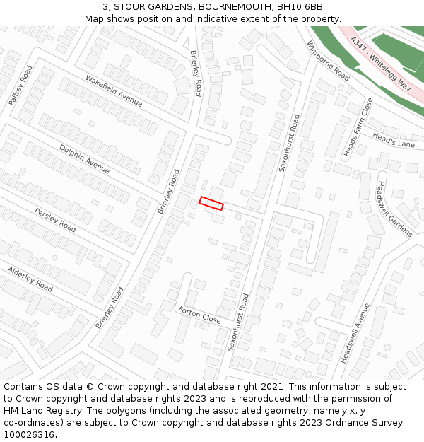 3, STOUR GARDENS, BOURNEMOUTH, BH10 6BB: Location map and indicative extent of plot