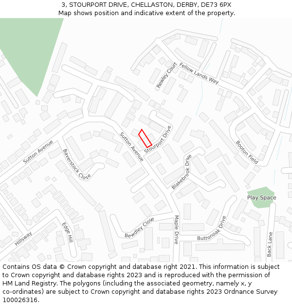3, STOURPORT DRIVE, CHELLASTON, DERBY, DE73 6PX: Location map and indicative extent of plot
