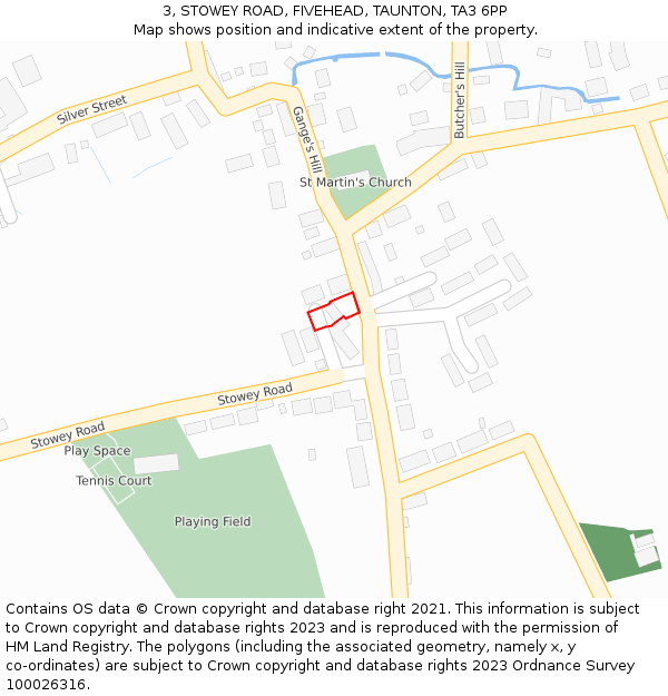 3, STOWEY ROAD, FIVEHEAD, TAUNTON, TA3 6PP: Location map and indicative extent of plot