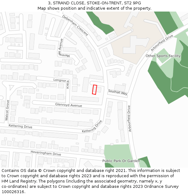 3, STRAND CLOSE, STOKE-ON-TRENT, ST2 9PG: Location map and indicative extent of plot