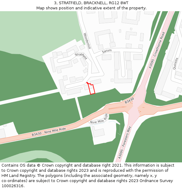 3, STRATFIELD, BRACKNELL, RG12 8WT: Location map and indicative extent of plot