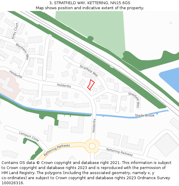 3, STRATFIELD WAY, KETTERING, NN15 6GS: Location map and indicative extent of plot