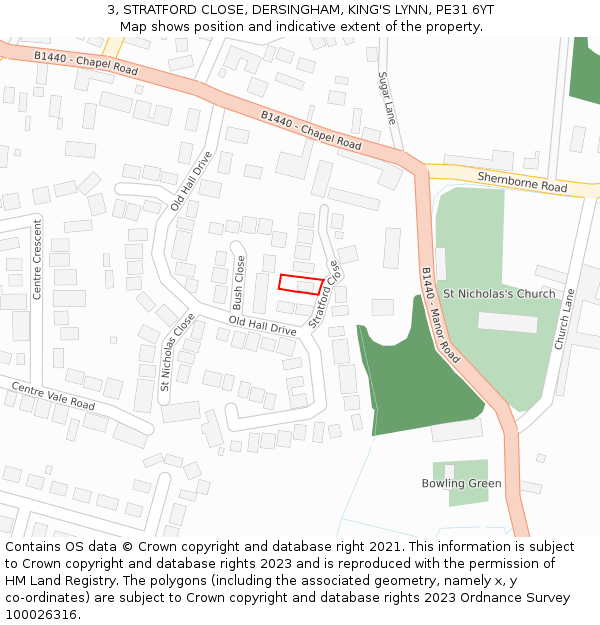 3, STRATFORD CLOSE, DERSINGHAM, KING'S LYNN, PE31 6YT: Location map and indicative extent of plot