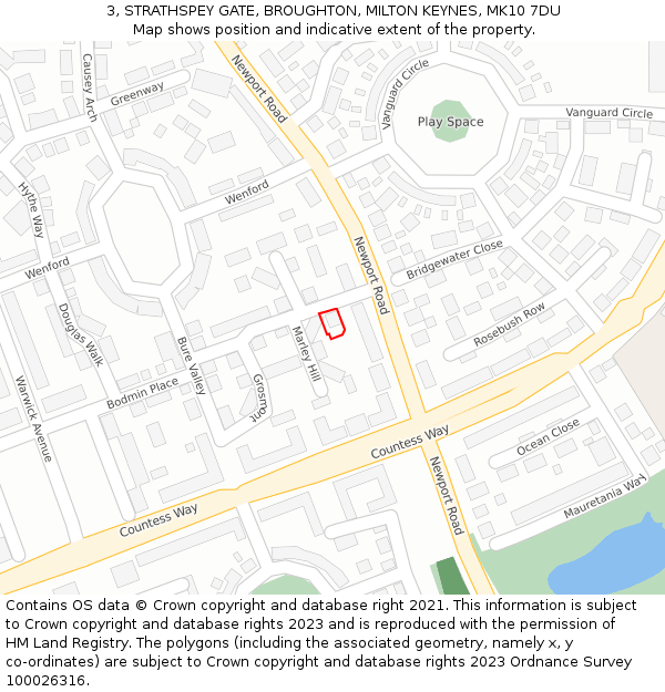 3, STRATHSPEY GATE, BROUGHTON, MILTON KEYNES, MK10 7DU: Location map and indicative extent of plot