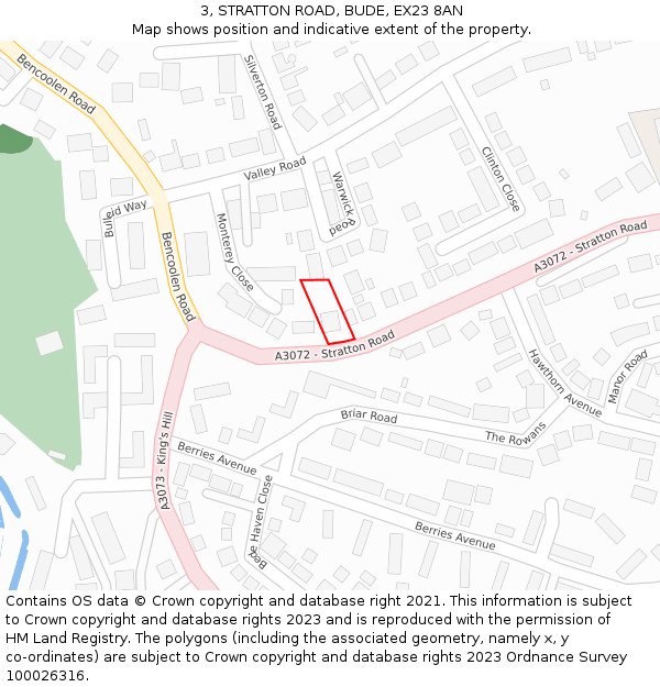 3, STRATTON ROAD, BUDE, EX23 8AN: Location map and indicative extent of plot