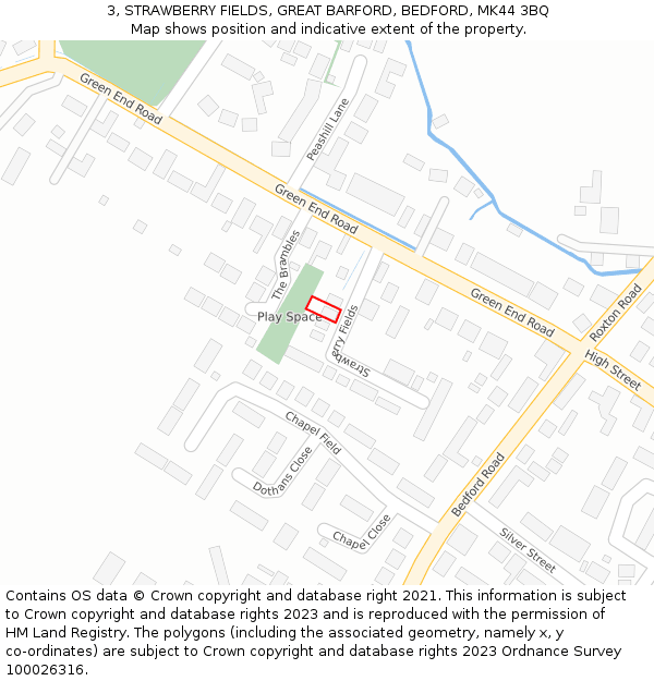 3, STRAWBERRY FIELDS, GREAT BARFORD, BEDFORD, MK44 3BQ: Location map and indicative extent of plot