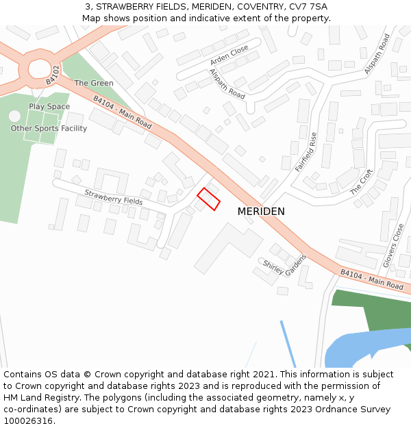 3, STRAWBERRY FIELDS, MERIDEN, COVENTRY, CV7 7SA: Location map and indicative extent of plot