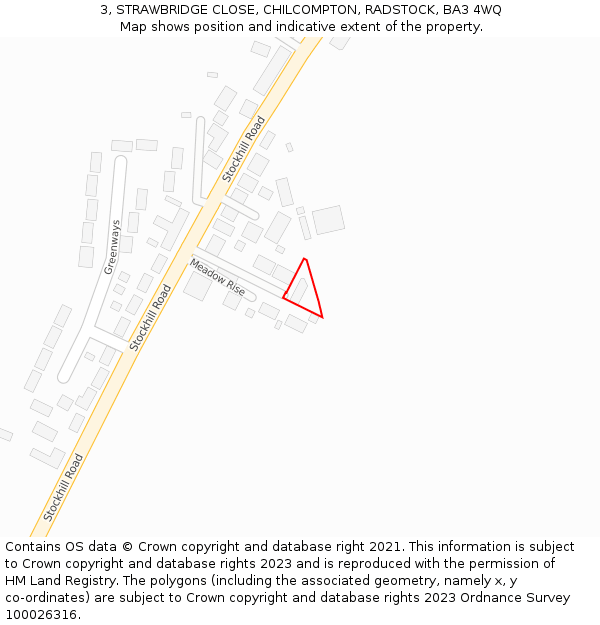 3, STRAWBRIDGE CLOSE, CHILCOMPTON, RADSTOCK, BA3 4WQ: Location map and indicative extent of plot