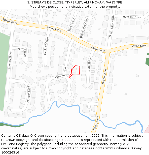 3, STREAMSIDE CLOSE, TIMPERLEY, ALTRINCHAM, WA15 7PE: Location map and indicative extent of plot