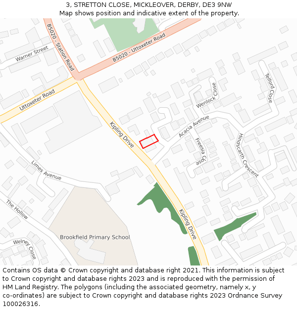 3, STRETTON CLOSE, MICKLEOVER, DERBY, DE3 9NW: Location map and indicative extent of plot