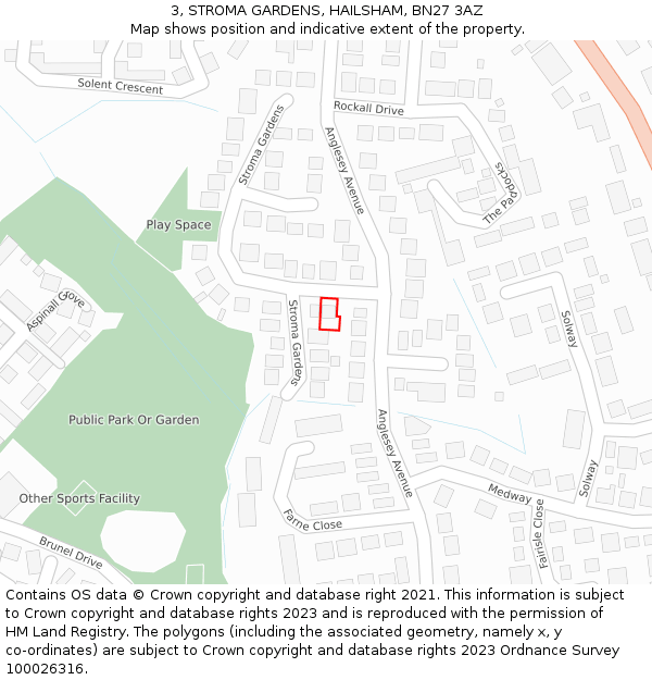 3, STROMA GARDENS, HAILSHAM, BN27 3AZ: Location map and indicative extent of plot