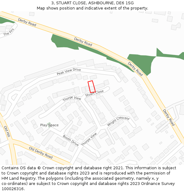3, STUART CLOSE, ASHBOURNE, DE6 1SG: Location map and indicative extent of plot