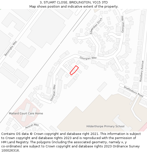 3, STUART CLOSE, BRIDLINGTON, YO15 3TD: Location map and indicative extent of plot