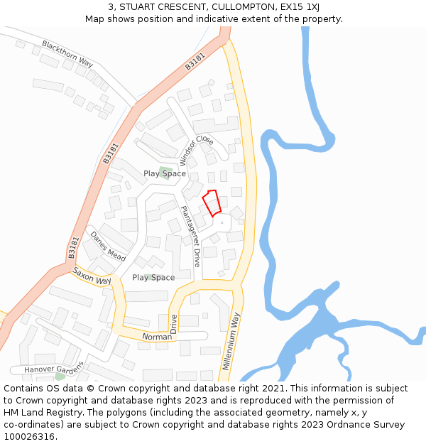 3, STUART CRESCENT, CULLOMPTON, EX15 1XJ: Location map and indicative extent of plot