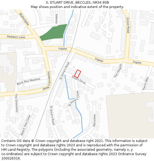 3, STUART DRIVE, BECCLES, NR34 9SB: Location map and indicative extent of plot