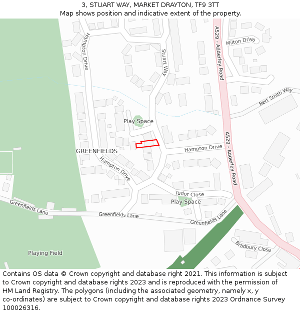 3, STUART WAY, MARKET DRAYTON, TF9 3TT: Location map and indicative extent of plot