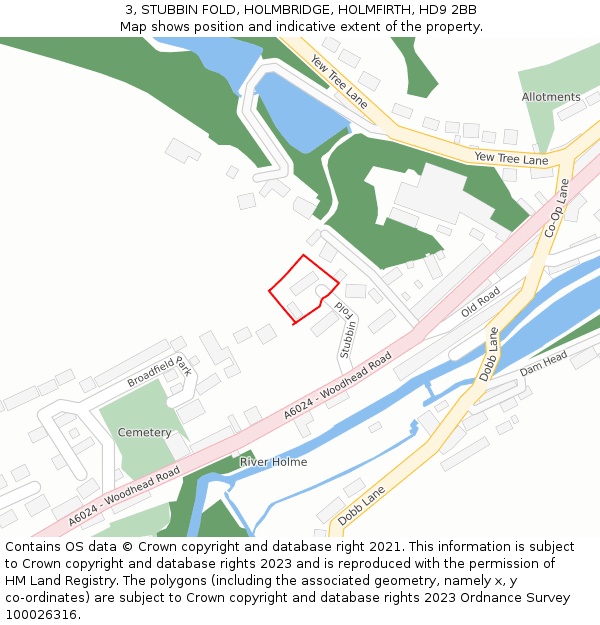 3, STUBBIN FOLD, HOLMBRIDGE, HOLMFIRTH, HD9 2BB: Location map and indicative extent of plot