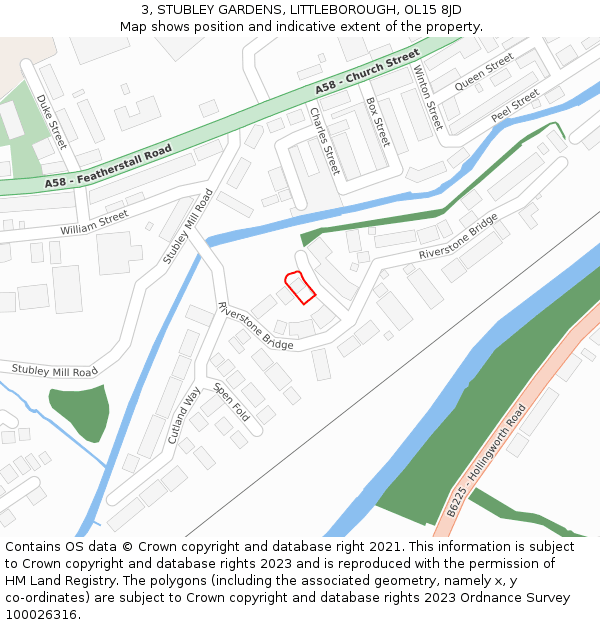 3, STUBLEY GARDENS, LITTLEBOROUGH, OL15 8JD: Location map and indicative extent of plot