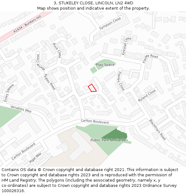 3, STUKELEY CLOSE, LINCOLN, LN2 4WD: Location map and indicative extent of plot