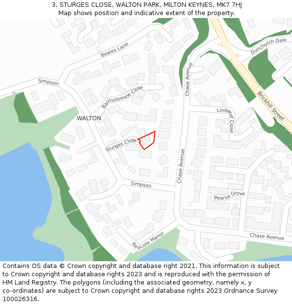 3, STURGES CLOSE, WALTON PARK, MILTON KEYNES, MK7 7HJ: Location map and indicative extent of plot