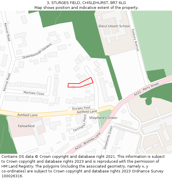 3, STURGES FIELD, CHISLEHURST, BR7 6LG: Location map and indicative extent of plot