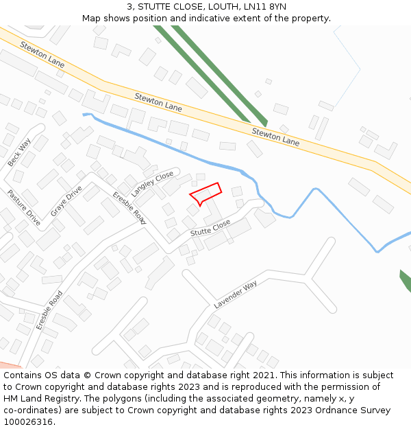 3, STUTTE CLOSE, LOUTH, LN11 8YN: Location map and indicative extent of plot