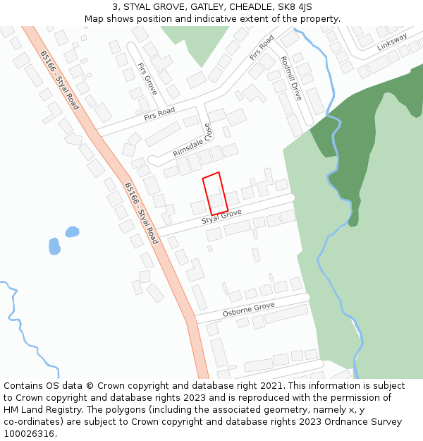 3, STYAL GROVE, GATLEY, CHEADLE, SK8 4JS: Location map and indicative extent of plot