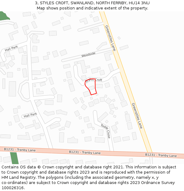 3, STYLES CROFT, SWANLAND, NORTH FERRIBY, HU14 3NU: Location map and indicative extent of plot