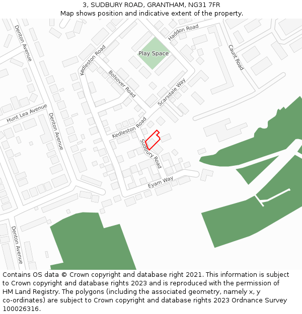 3, SUDBURY ROAD, GRANTHAM, NG31 7FR: Location map and indicative extent of plot