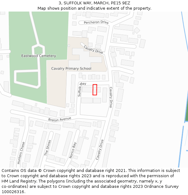 3, SUFFOLK WAY, MARCH, PE15 9EZ: Location map and indicative extent of plot