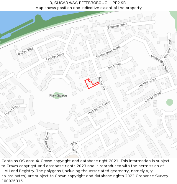 3, SUGAR WAY, PETERBOROUGH, PE2 9RL: Location map and indicative extent of plot