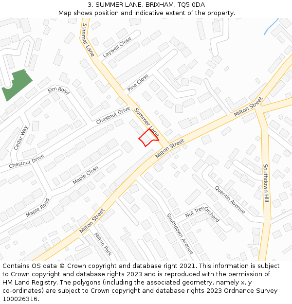 3, SUMMER LANE, BRIXHAM, TQ5 0DA: Location map and indicative extent of plot