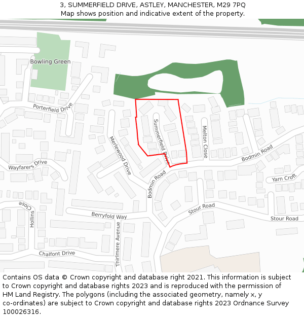 3, SUMMERFIELD DRIVE, ASTLEY, MANCHESTER, M29 7PQ: Location map and indicative extent of plot