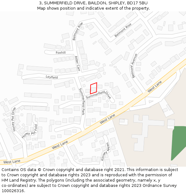 3, SUMMERFIELD DRIVE, BAILDON, SHIPLEY, BD17 5BU: Location map and indicative extent of plot