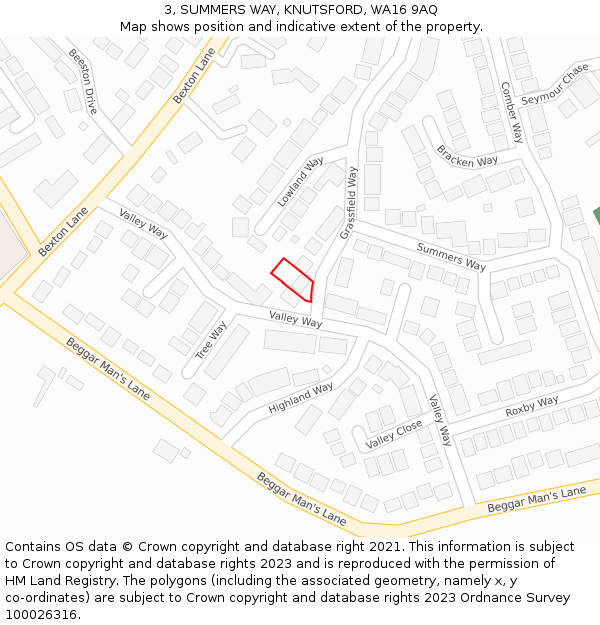 3, SUMMERS WAY, KNUTSFORD, WA16 9AQ: Location map and indicative extent of plot