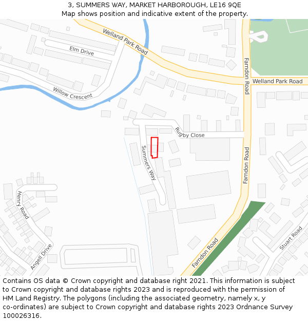3, SUMMERS WAY, MARKET HARBOROUGH, LE16 9QE: Location map and indicative extent of plot
