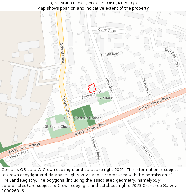 3, SUMNER PLACE, ADDLESTONE, KT15 1QD: Location map and indicative extent of plot