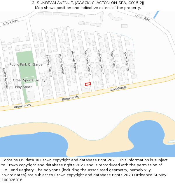 3, SUNBEAM AVENUE, JAYWICK, CLACTON-ON-SEA, CO15 2JJ: Location map and indicative extent of plot