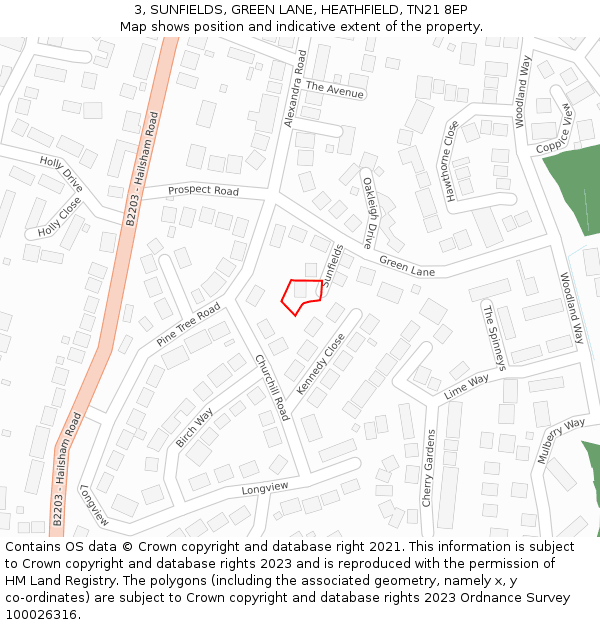 3, SUNFIELDS, GREEN LANE, HEATHFIELD, TN21 8EP: Location map and indicative extent of plot