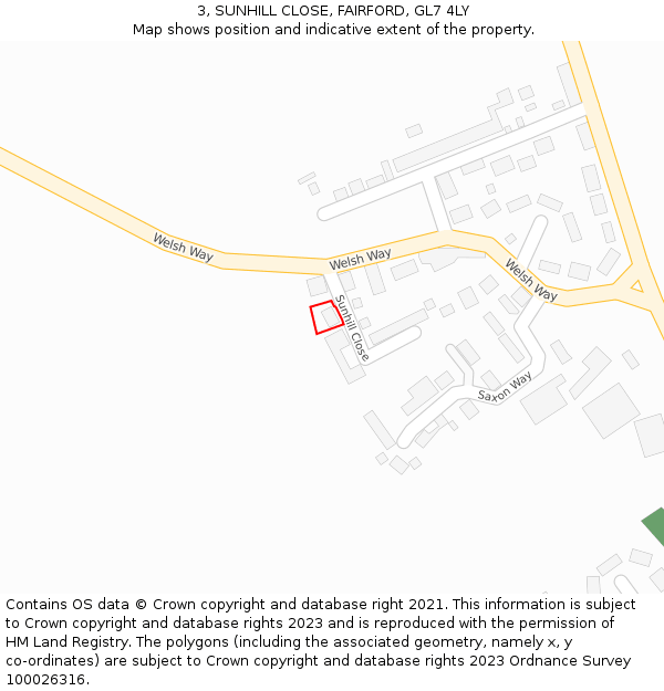 3, SUNHILL CLOSE, FAIRFORD, GL7 4LY: Location map and indicative extent of plot