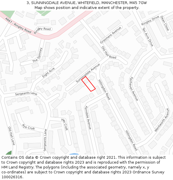 3, SUNNINGDALE AVENUE, WHITEFIELD, MANCHESTER, M45 7GW: Location map and indicative extent of plot