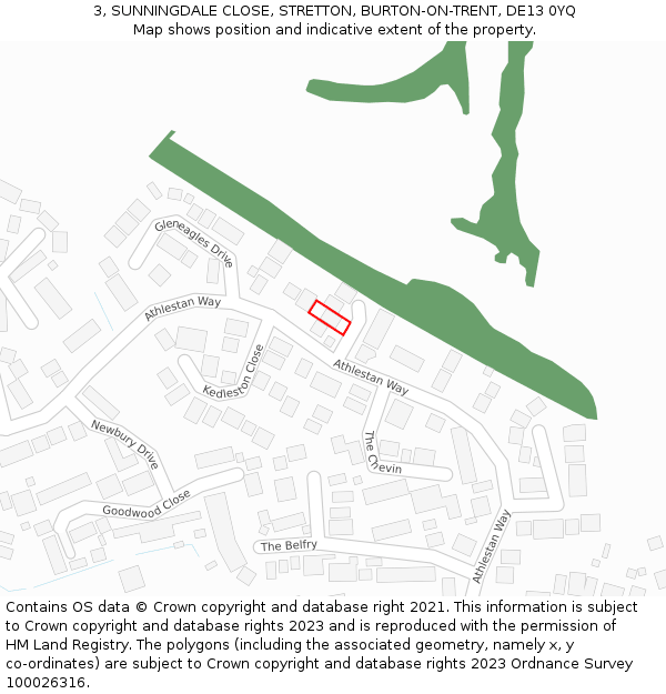 3, SUNNINGDALE CLOSE, STRETTON, BURTON-ON-TRENT, DE13 0YQ: Location map and indicative extent of plot