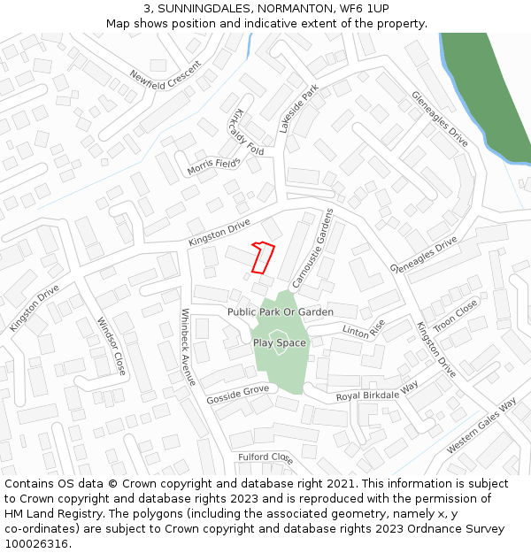 3, SUNNINGDALES, NORMANTON, WF6 1UP: Location map and indicative extent of plot