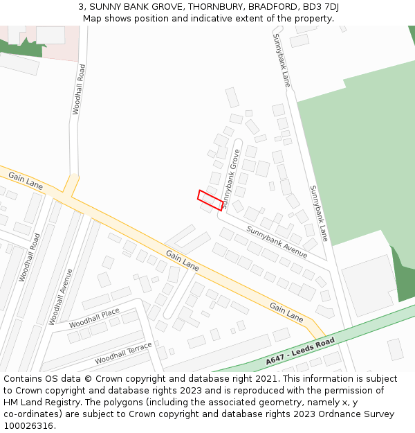 3, SUNNY BANK GROVE, THORNBURY, BRADFORD, BD3 7DJ: Location map and indicative extent of plot