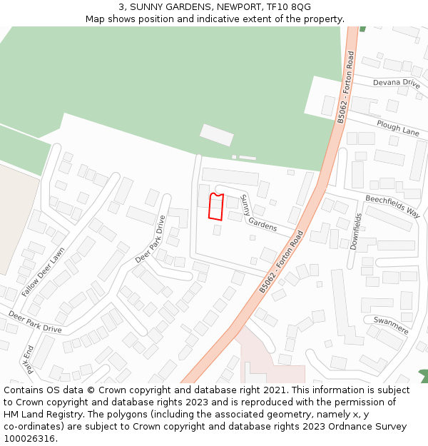 3, SUNNY GARDENS, NEWPORT, TF10 8QG: Location map and indicative extent of plot