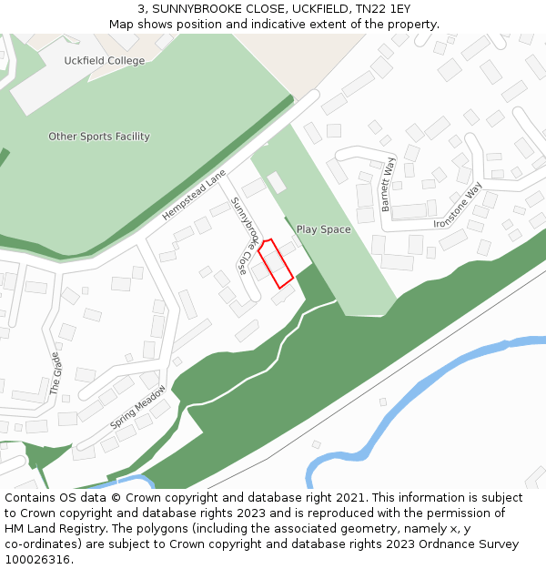 3, SUNNYBROOKE CLOSE, UCKFIELD, TN22 1EY: Location map and indicative extent of plot