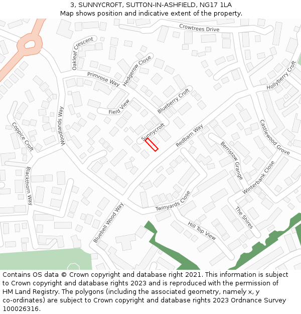 3, SUNNYCROFT, SUTTON-IN-ASHFIELD, NG17 1LA: Location map and indicative extent of plot