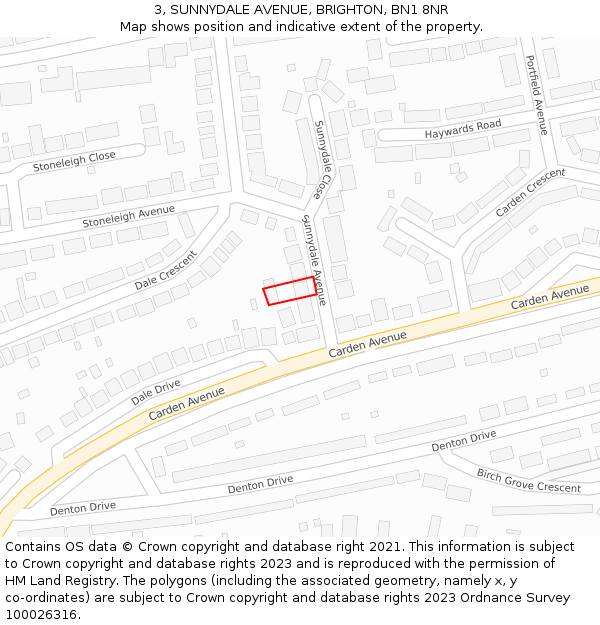 3, SUNNYDALE AVENUE, BRIGHTON, BN1 8NR: Location map and indicative extent of plot