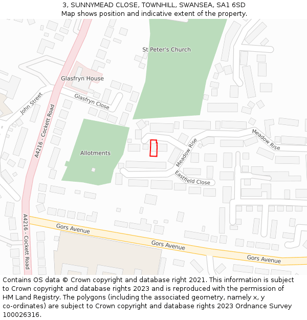 3, SUNNYMEAD CLOSE, TOWNHILL, SWANSEA, SA1 6SD: Location map and indicative extent of plot