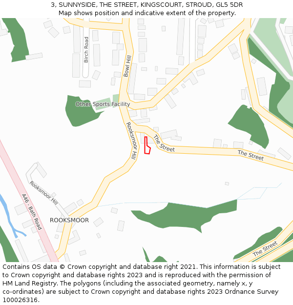 3, SUNNYSIDE, THE STREET, KINGSCOURT, STROUD, GL5 5DR: Location map and indicative extent of plot